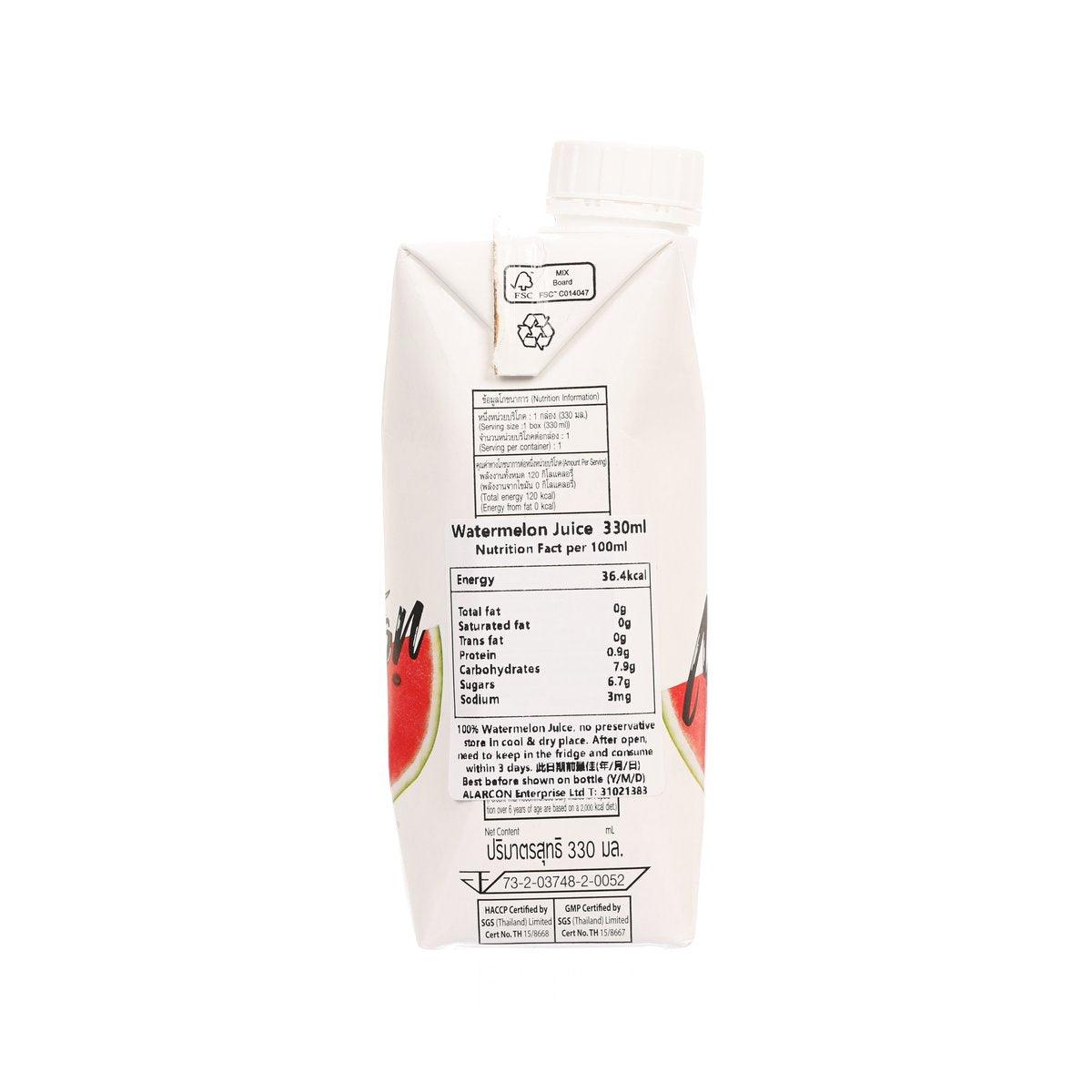 Motion 100% watermelon juice carton, nutrition label on back panel