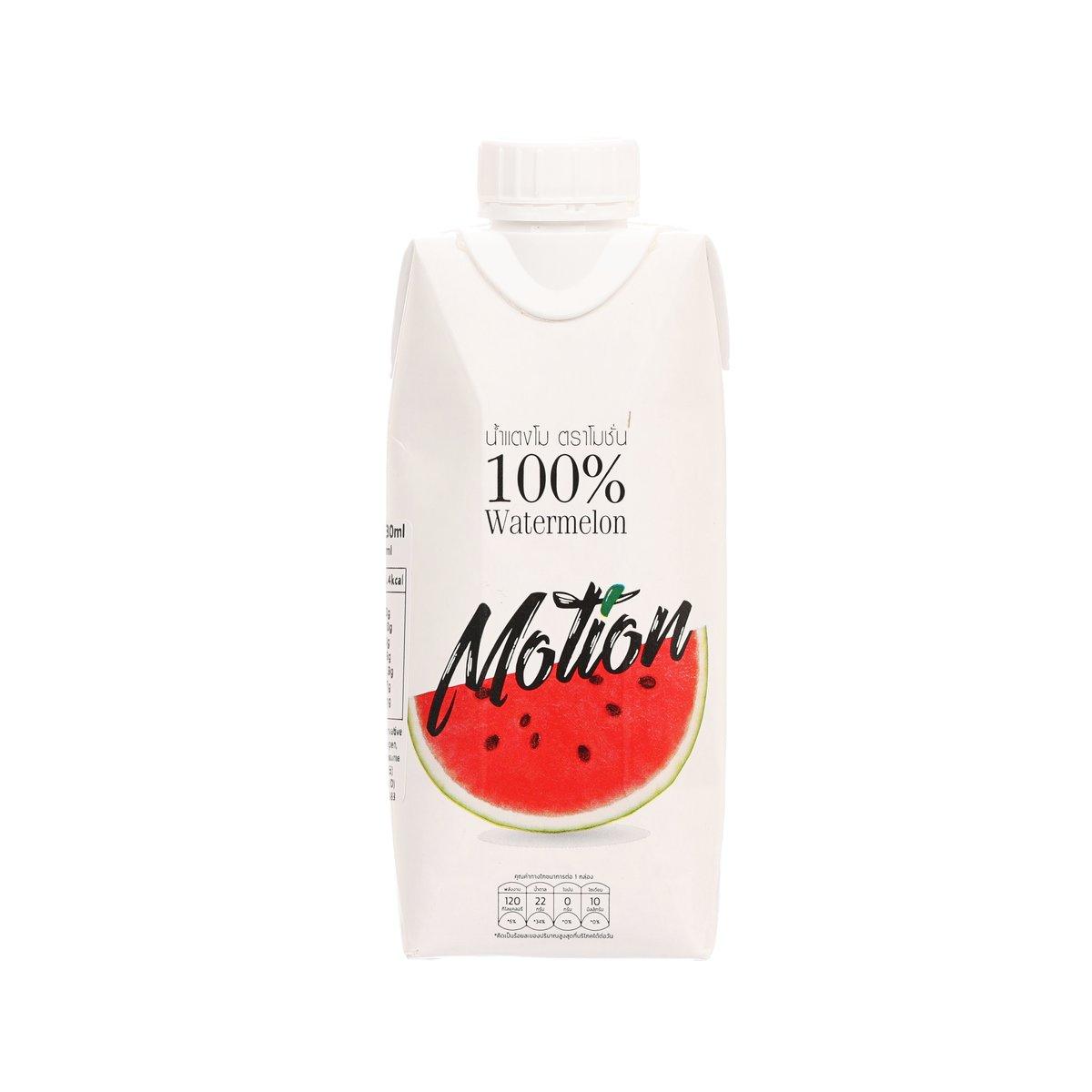 Motion 100% watermelon juice carton, front with watermelon slice graphic