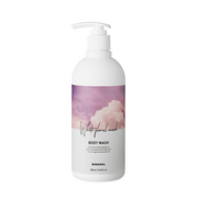 Perfumed body wash bottle with white pump, floral musk scent, 500 mL