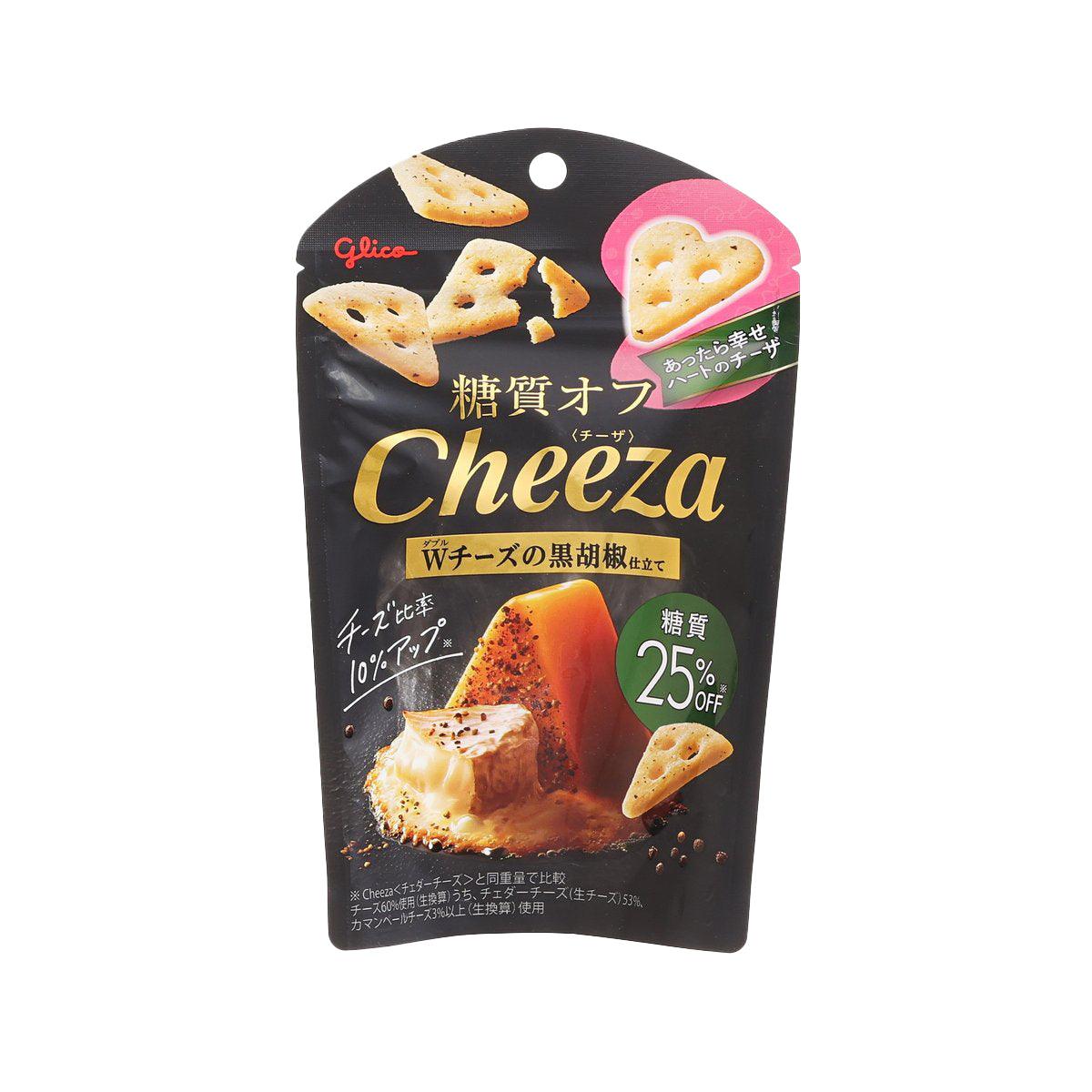 Glico Cheeza black pepper cheese biscuit pouch, front panel with cheese crackers