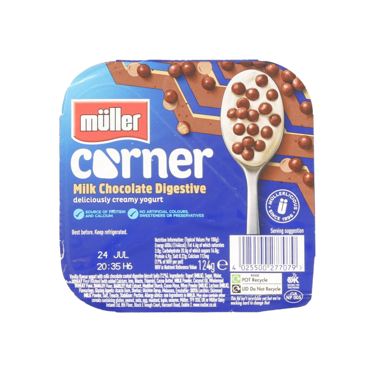 Muller Corner milk chocolate digestive yogurt pot, 124g