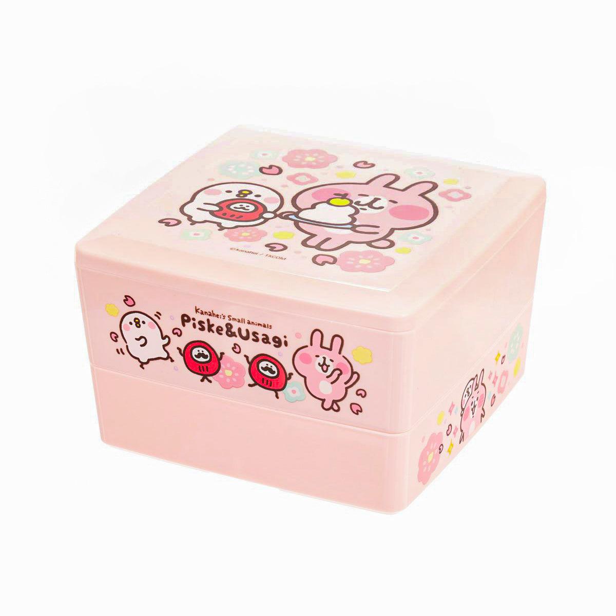 Pink candy box with small animals character graphic and hinged lid