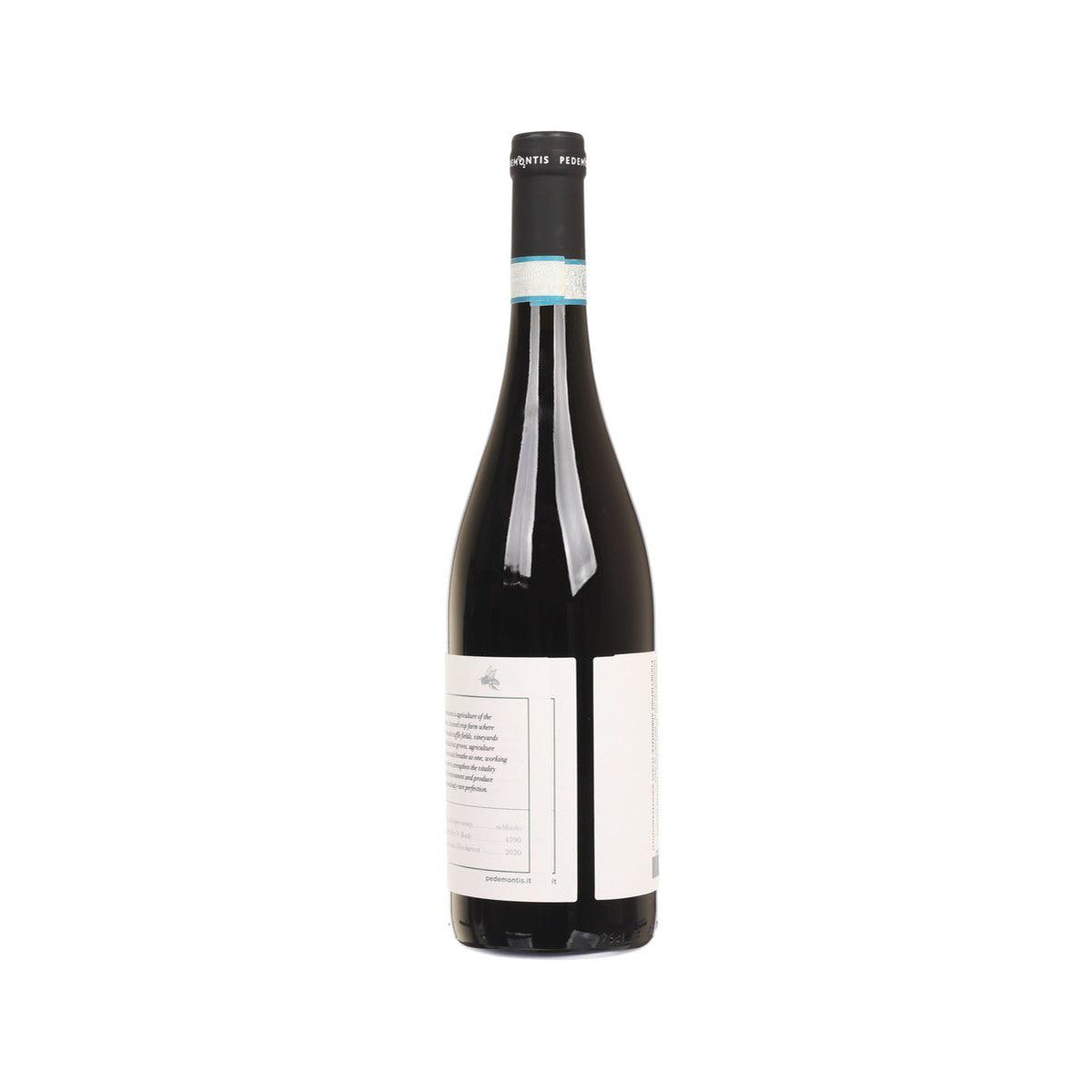 Wine bottle with back label, dark glass, black cap