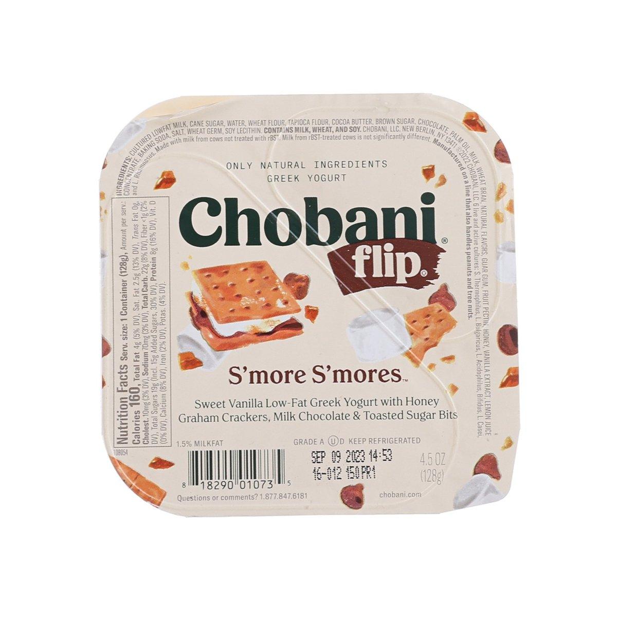 Chobani flip S'mores lowfat Greek yogurt cup, sweet vanilla with graham crackers