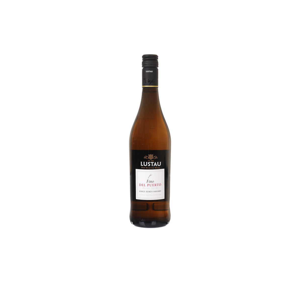 LUSTAU fino del Puerto port wine bottle, amber glass with front label