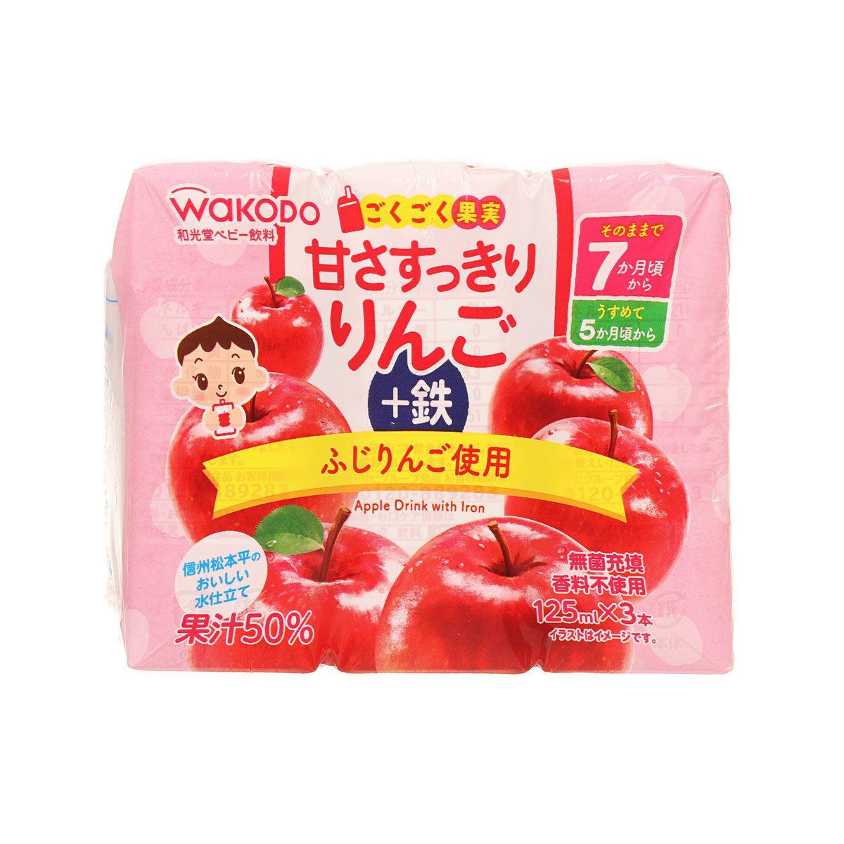 WAKODO apple drink with iron, 3 x 125 mL pink carton pack