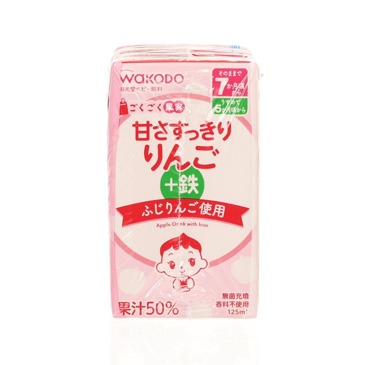 WAKODO apple drink with iron single carton, pink front with red apple graphics