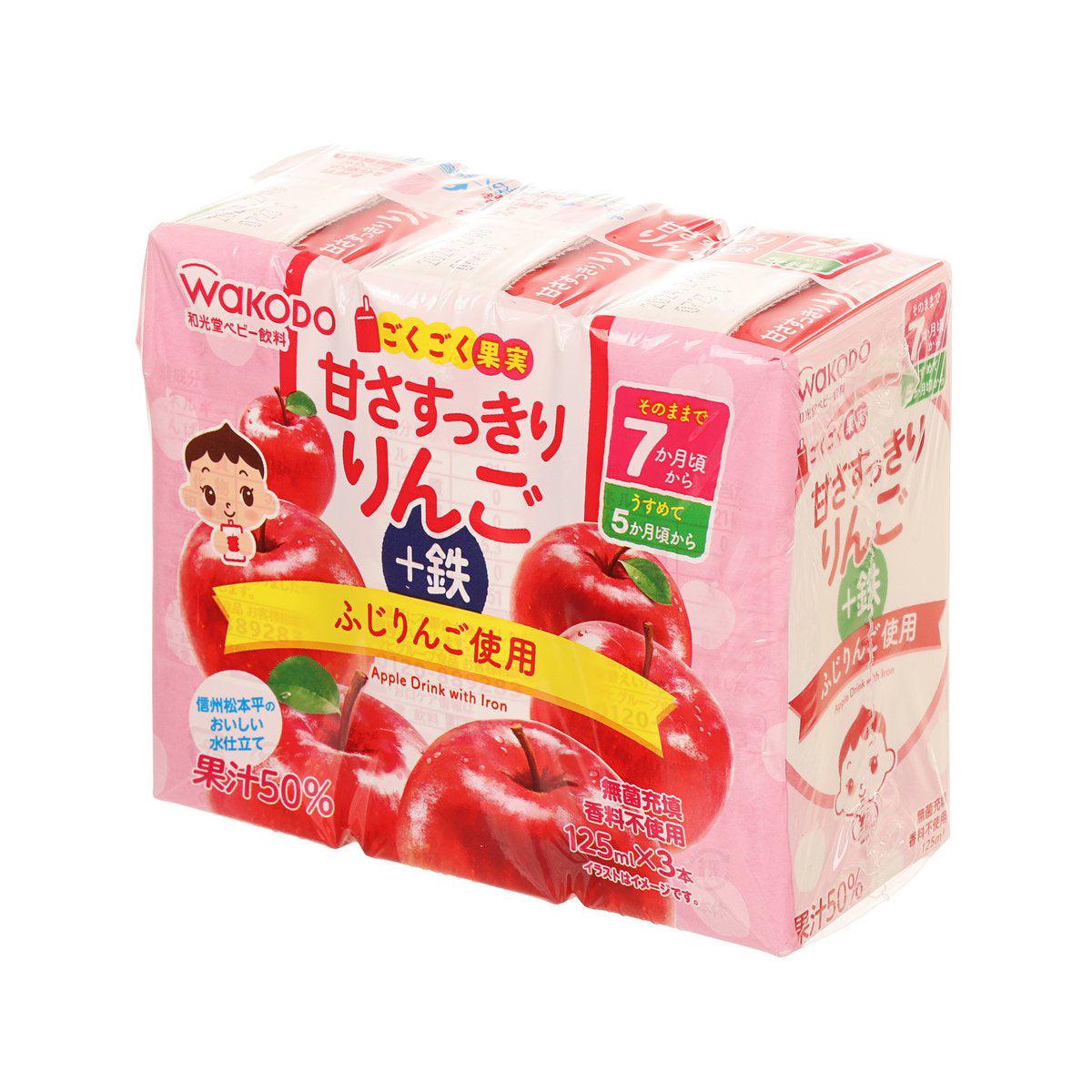 WAKODO apple drink with iron 3 x 125 mL multipack, pink cartons with apple icon