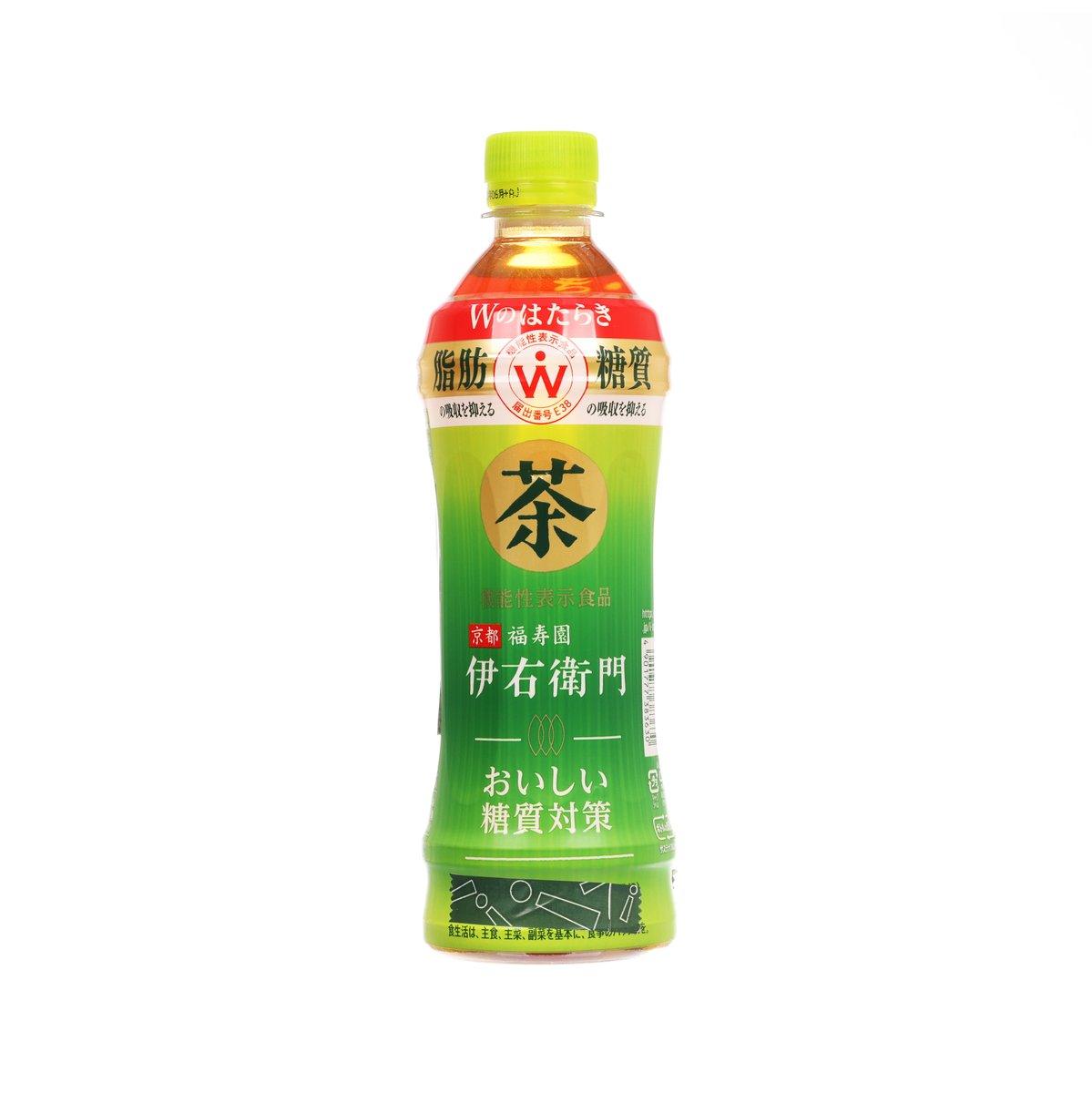 IYEMON anti-carb green tea PET bottle, yellow cap with green label and red collar