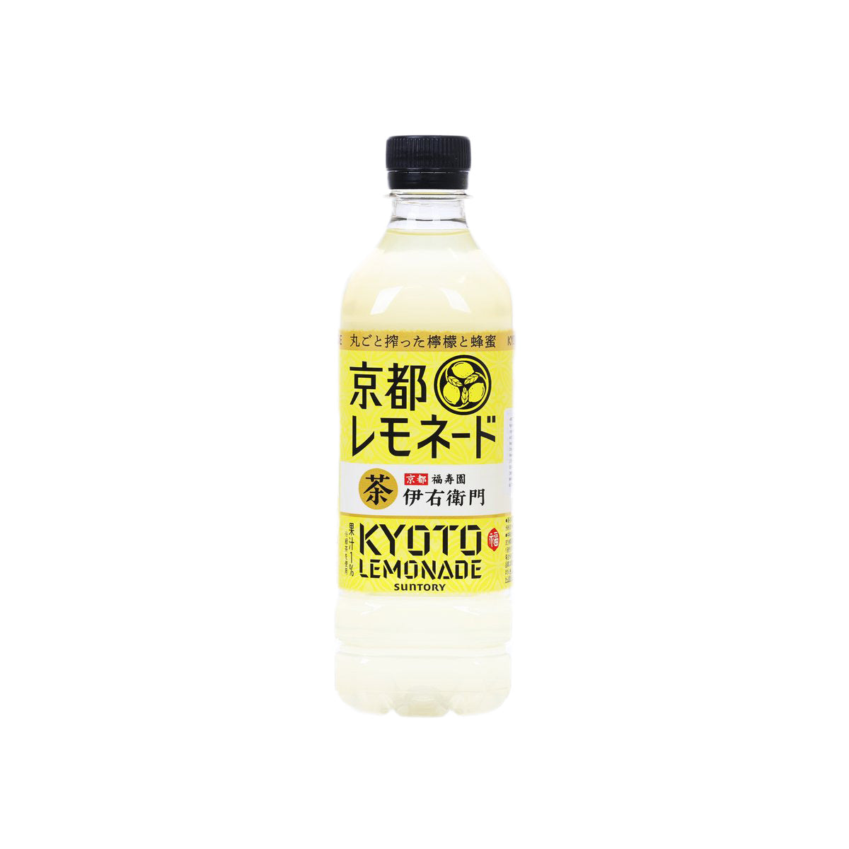 IYEMON Kyoto Lemonade PET bottle with tea, yellow label and black cap, 525 mL
