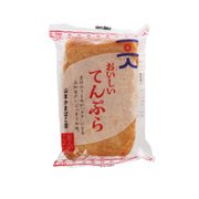 Packaged deep-fried fish cake, three slices in sealed clear bag