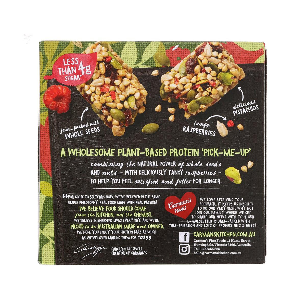 CARMAN'S Seed & Plant Protein Bar back pack, raspberry & pistachio, 5 bars