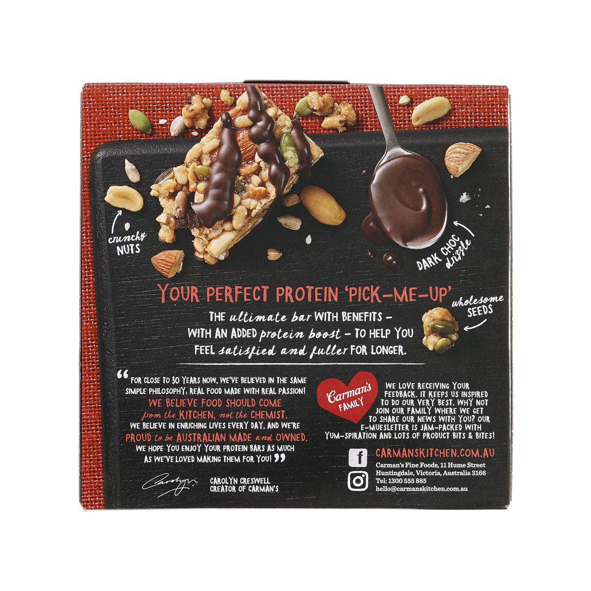 Protein bar multipack back panel with nutrition info, salted dark chocolate & almond