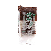 SHINETSU Shinshu soba noodle pouch, brown package with green label and clear window