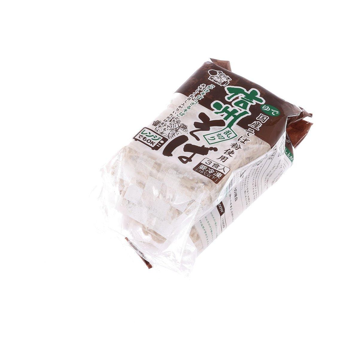 SHINETSU Shinshu soba noodle pouch, side view with brown top and label