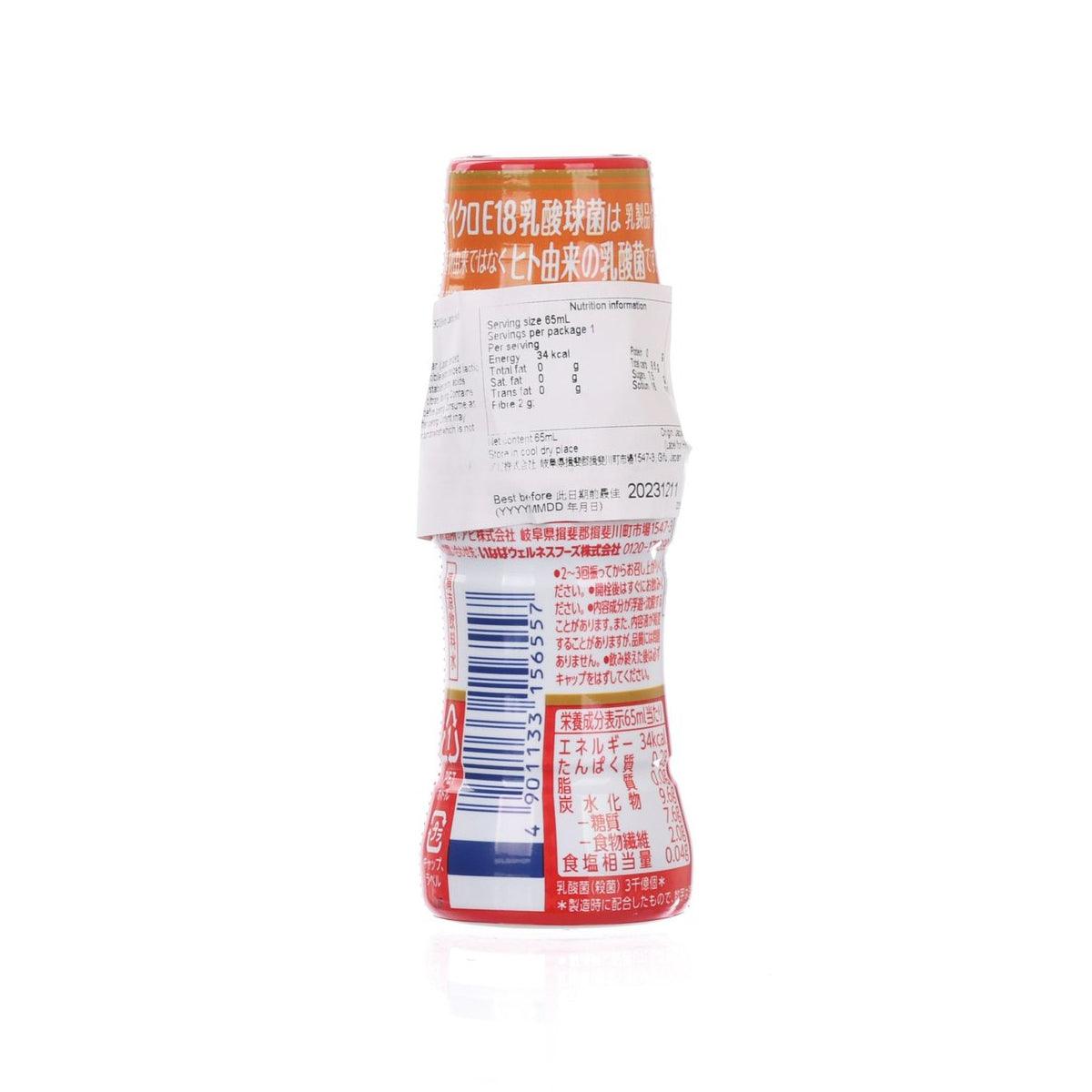 INABA lactic acid drink bottle, 65 mL, back label with barcode and nutrition text