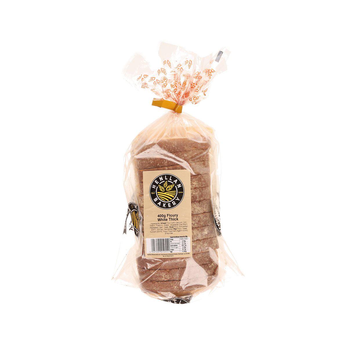 Packaged sliced white bread loaf in clear plastic bag, HENLLAN label on front