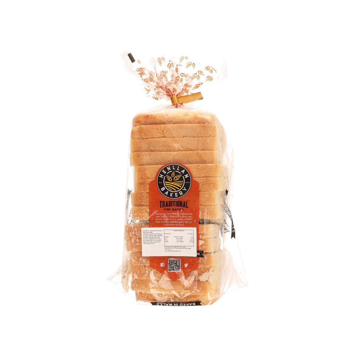 Packaged sliced white bread loaf in clear plastic bag, HENLLAN label on back