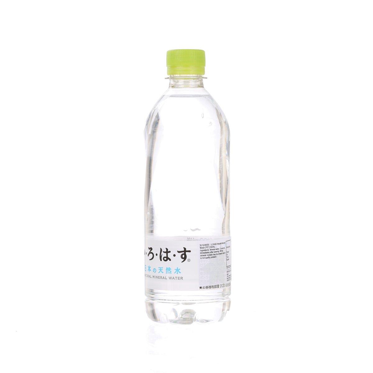 I-LOHAS natural mineral water PET bottle, 540mL, back label, lime green cap