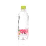 I-LOHAS clear PET mineral water bottle with green cap and pink peach-themed label