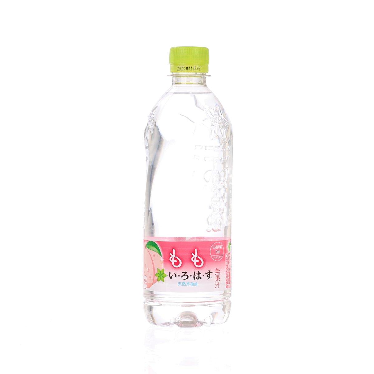 I-LOHAS clear PET mineral water bottle with green cap and pink peach-themed label
