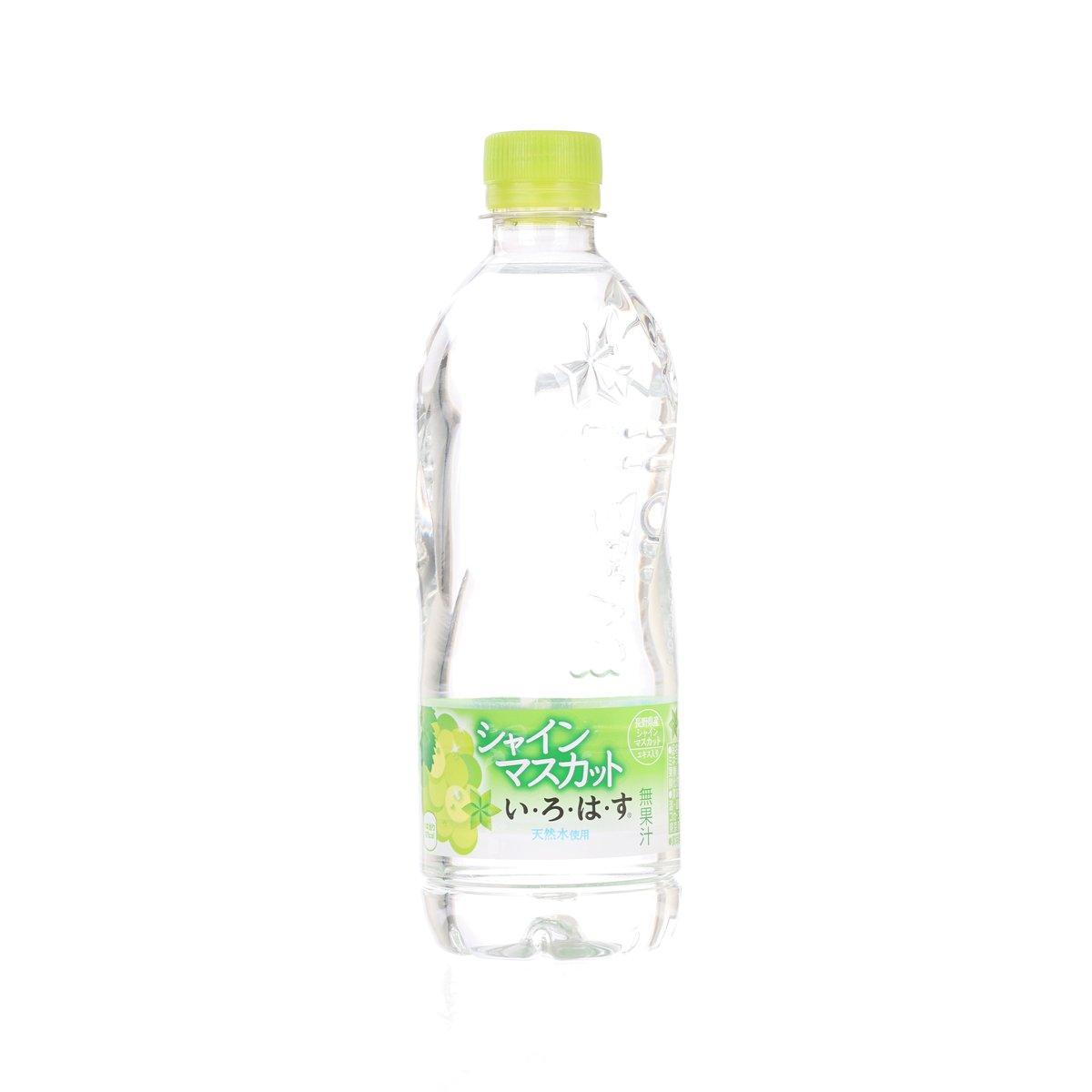 PET mineral water drink bottle with green cap, Shine Muscat label, 540 mL