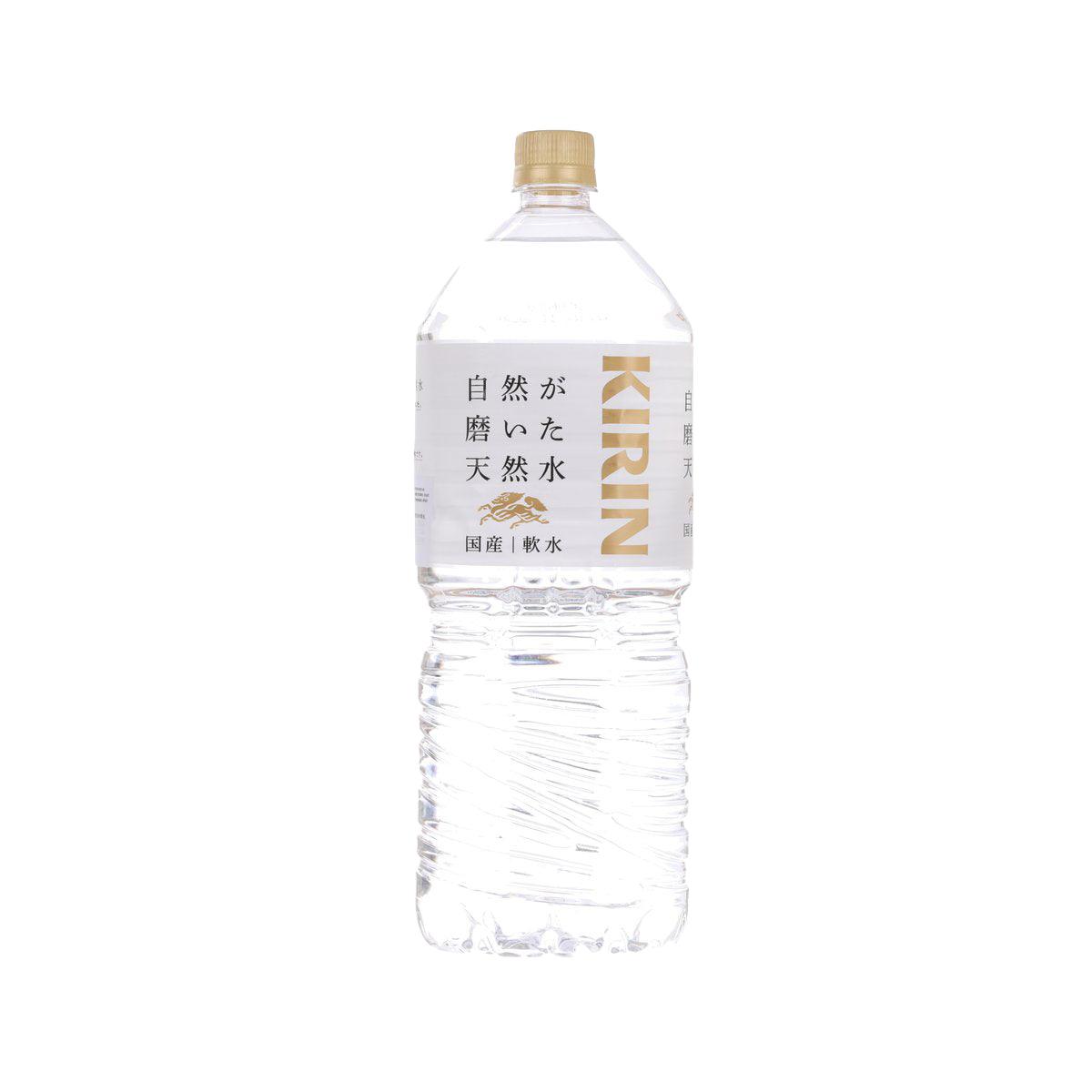 KIRIN natural mineral water bottle, 2L, clear plastic with gold cap