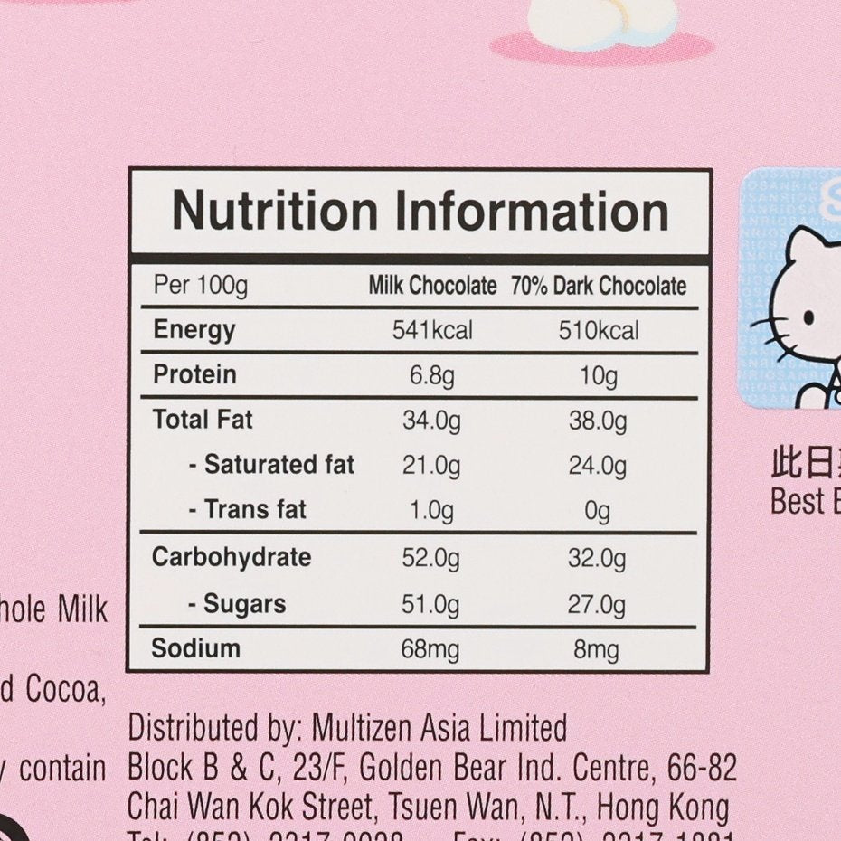 Nutrition Information label for milk and 70% dark chocolate neapolitans