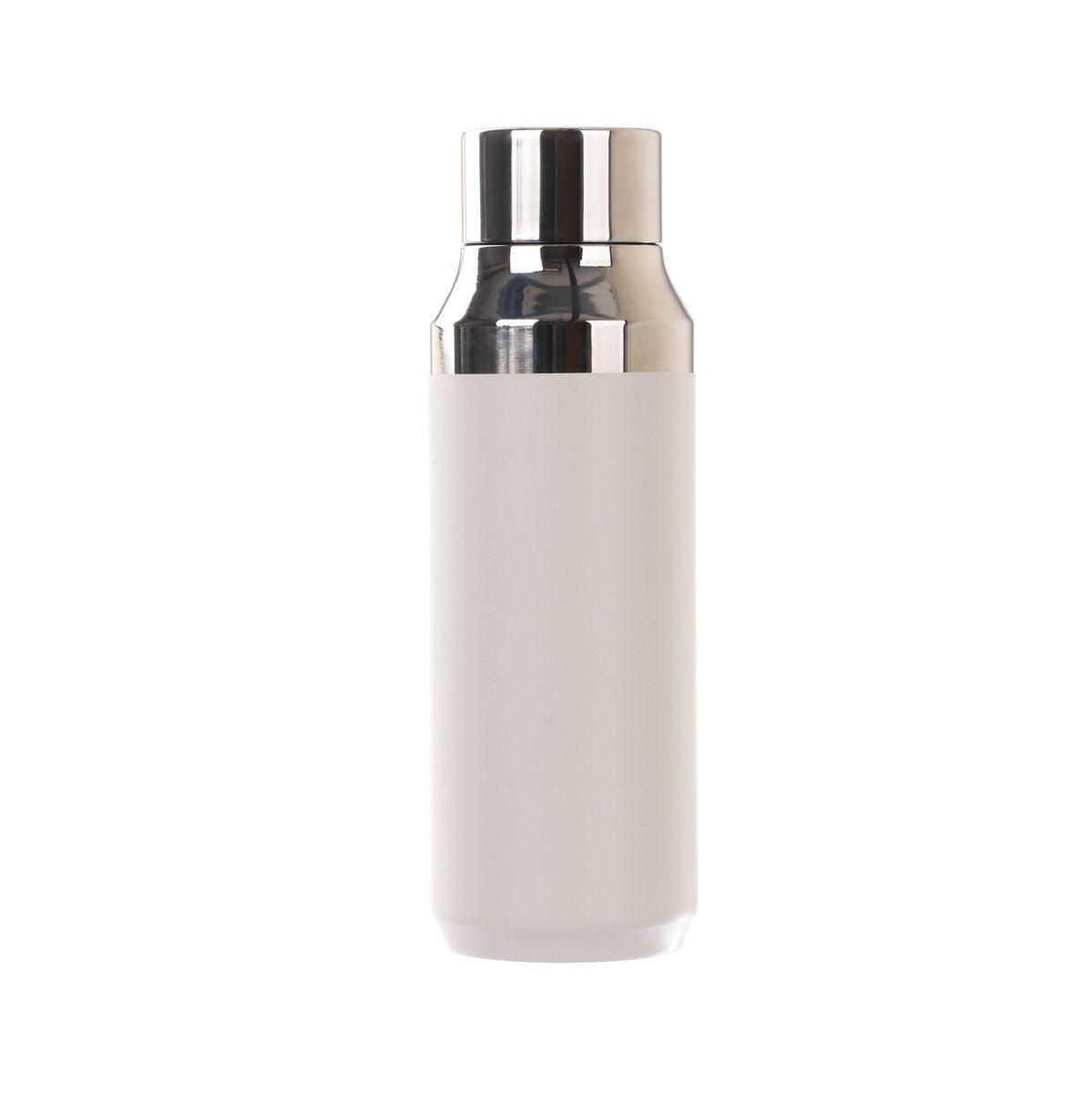 Cream white 410mL stainless steel bottle with silver screw-top lid