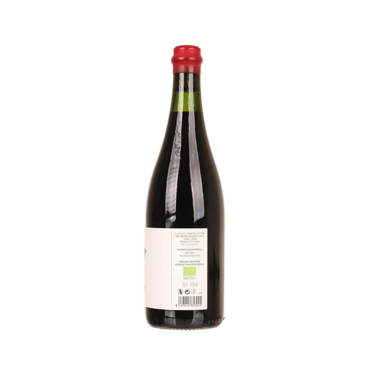 Merla wine bottle with red cap, back label facing camera