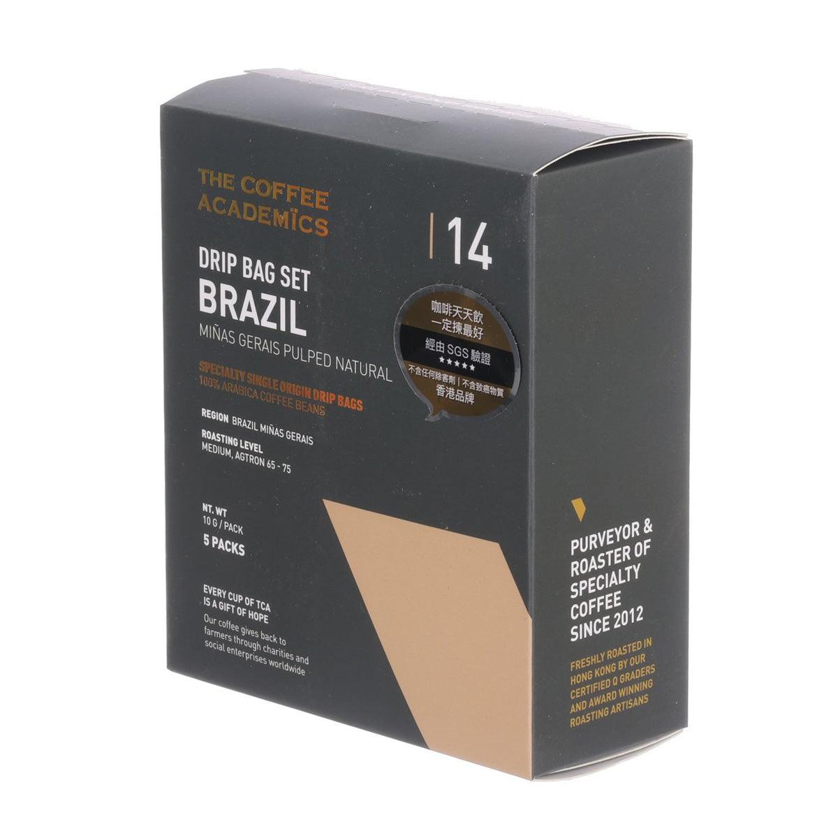 Coffee drip bag set box side, Brazil, 14 count, specialty coffee info