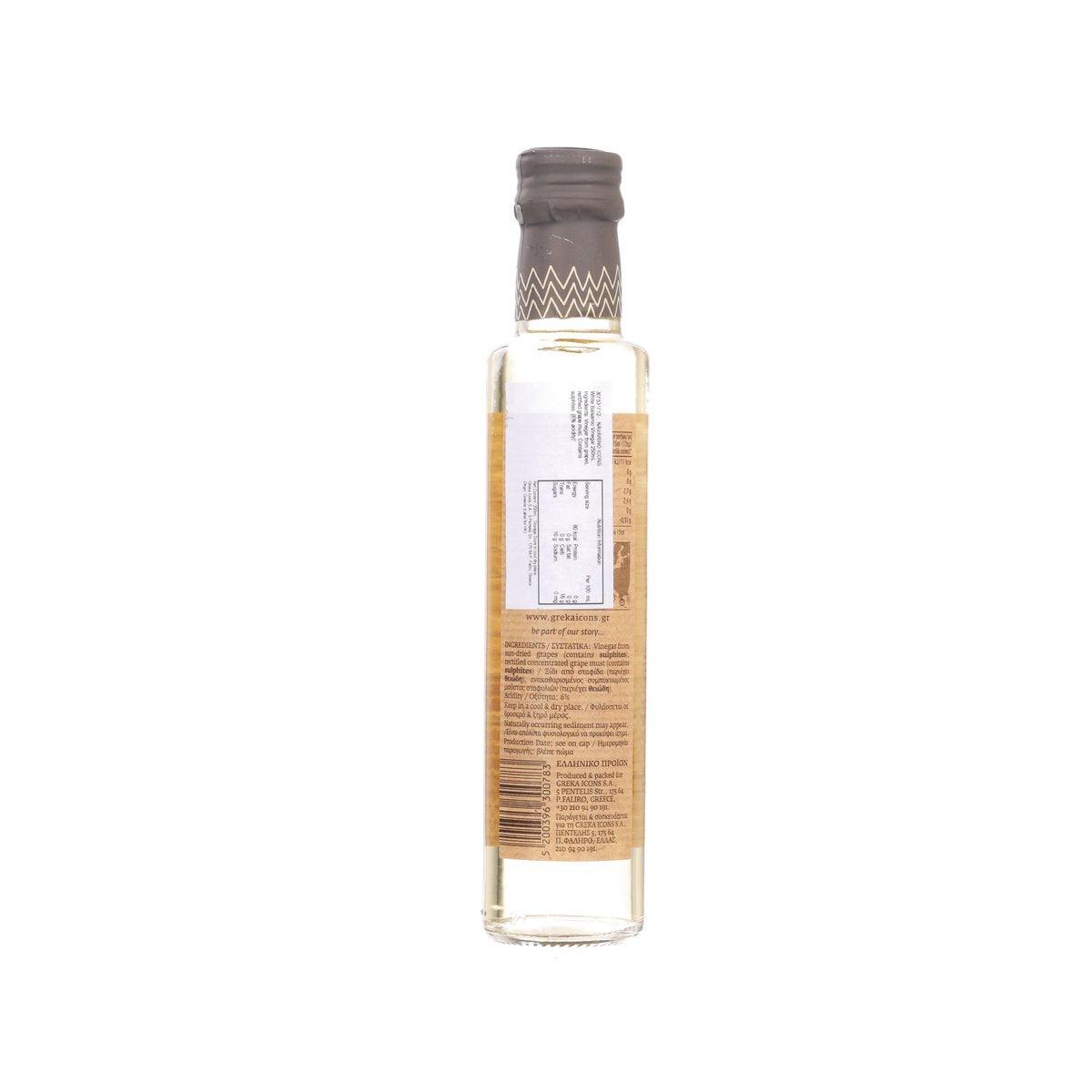 NAVARINO ICONS white balsamic vinegar bottle, 250 mL, back label
