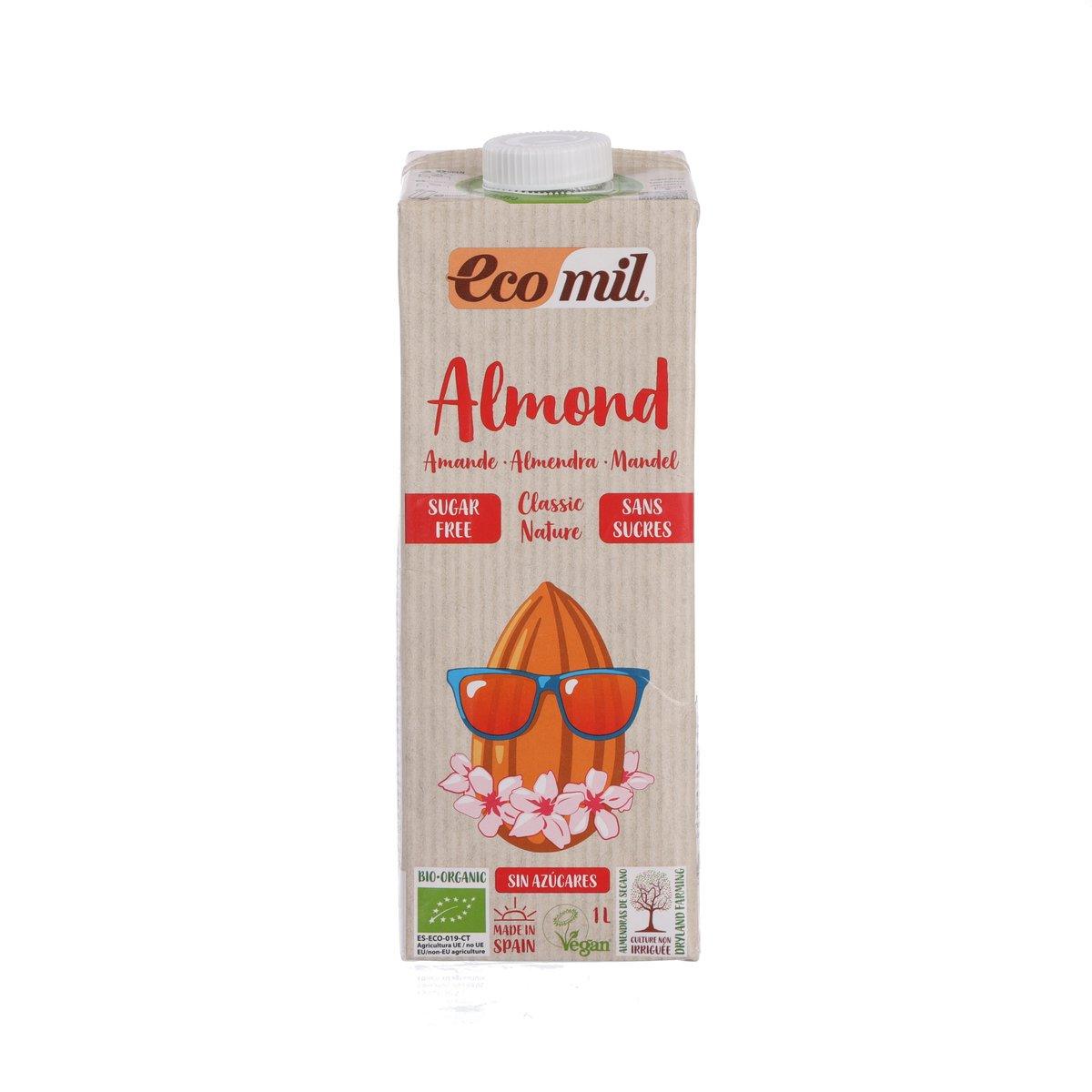 ECOMIL Almond sugar-free organic drink, 1L carton with white cap