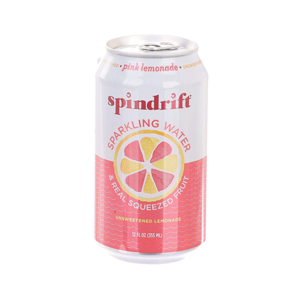 SPINDRIFT sparkling water can, pink lemonade flavor, no added sugar, 355 mL