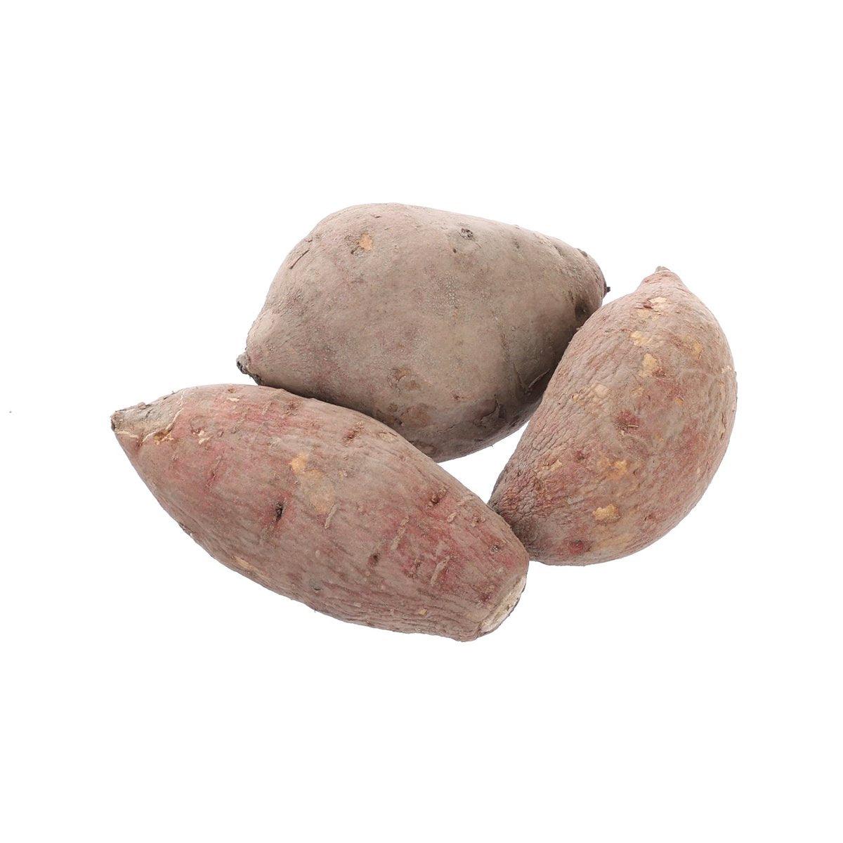 Organic chestnut sweet potatoes, three whole tubers with rough skin