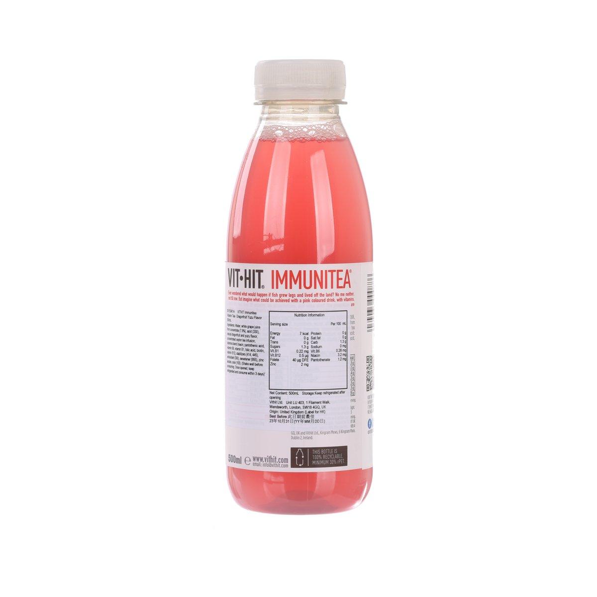VITHIT Immunitea vitamin tea bottle, 500 mL, back panel with nutrition details
