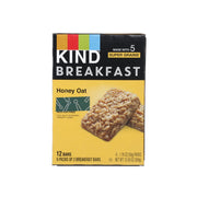 KIND Breakfast Honey Oat protein bar box, front view with bar photo and 12 bars