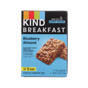 Blueberry almond KIND Breakfast bar box, 6-pack, blue and black front panel