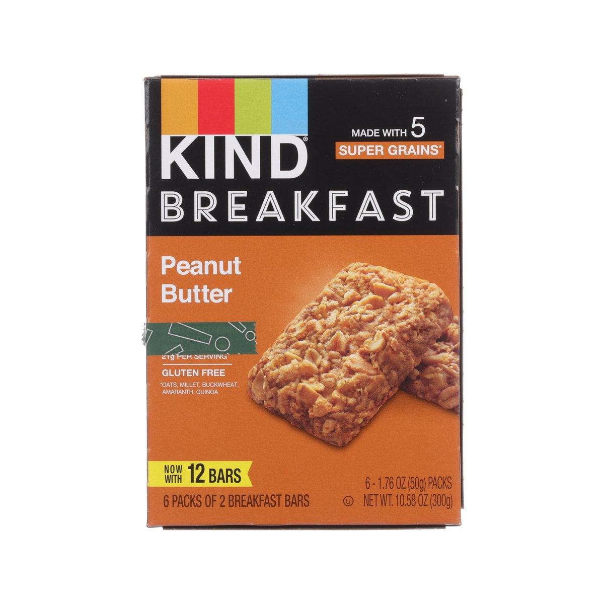 KIND Breakfast Peanut Butter bar box, orange and black, 12 bars
