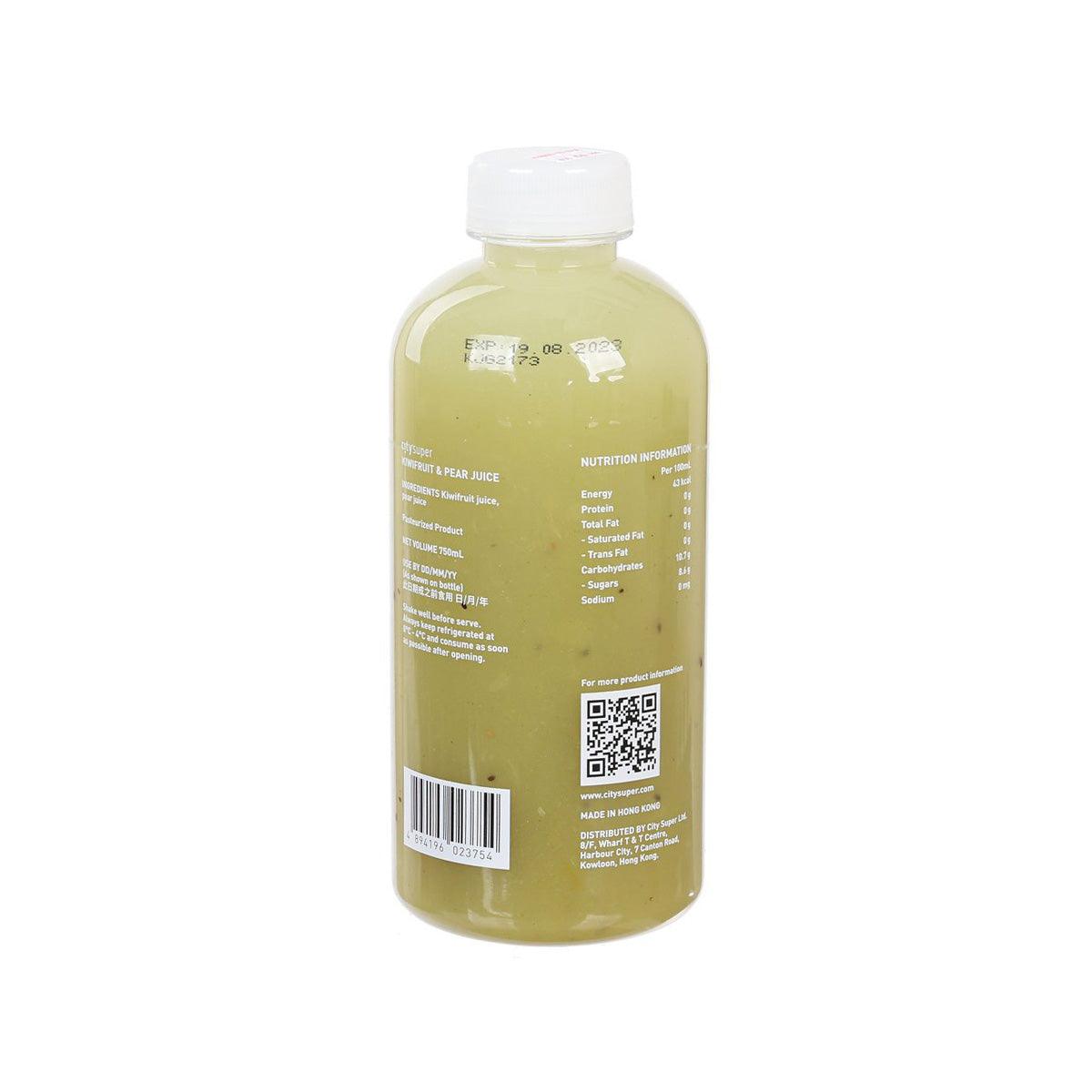 CITYSUPER kiwifruit & pear juice, 750 mL bottle with nutrition panel