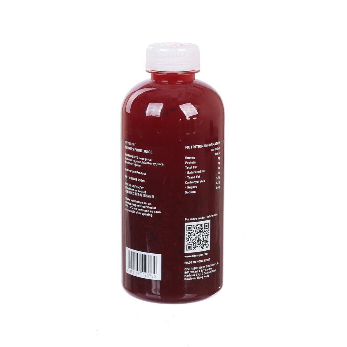 CITYSUPER berries fruit juice bottle, back label, dark red 750 mL