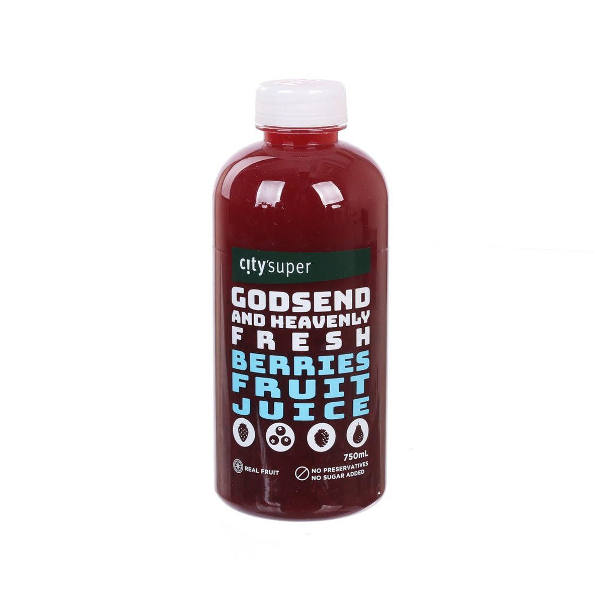 CITYSUPER berries fruit juice bottle, 750 mL, front label view, dark red drink
