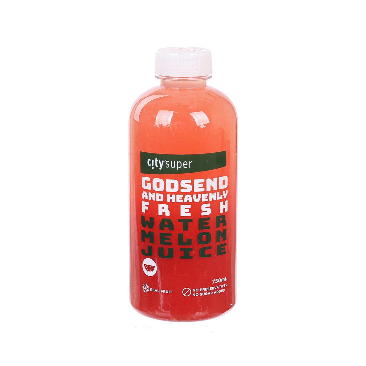 CITYSUPER watermelon juice bottle, 750 mL, orange-red label with watermelon graphic