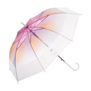 Pink gradient transparent umbrella with curved handle and clear ribs