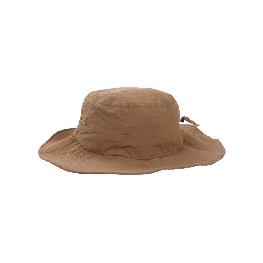 Beige UV safari sun hat with wide brim and adjustable chin cord