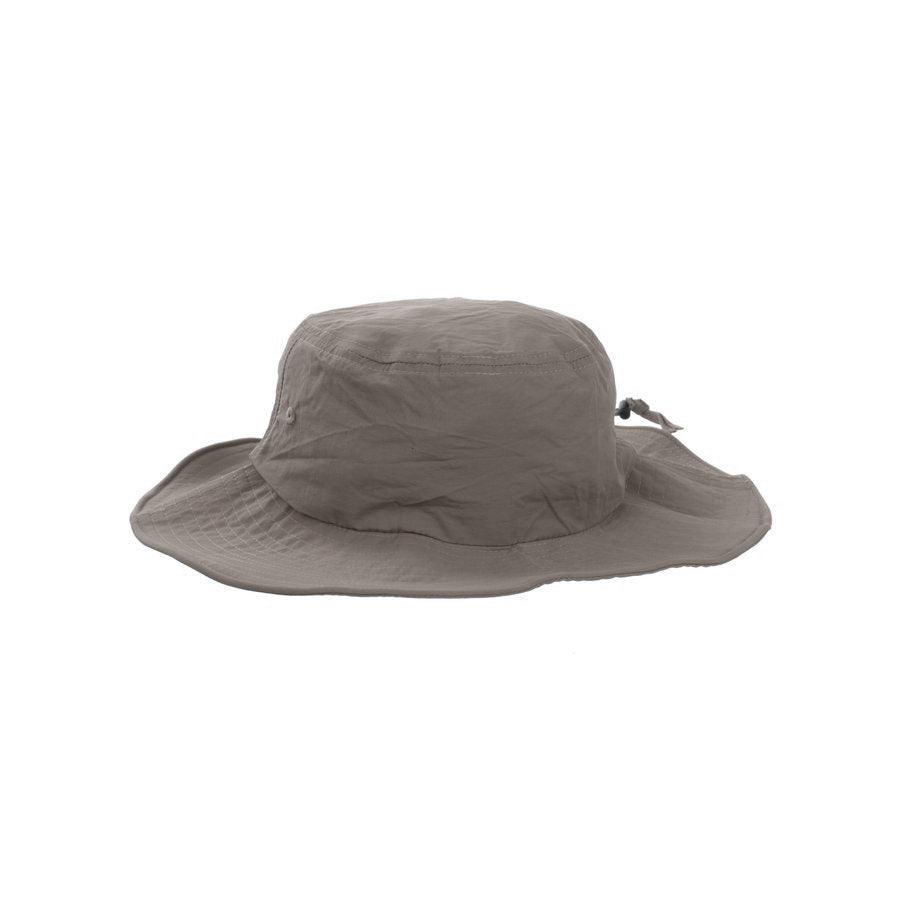 Grey UV safari hat with wide brim and chin tie cords