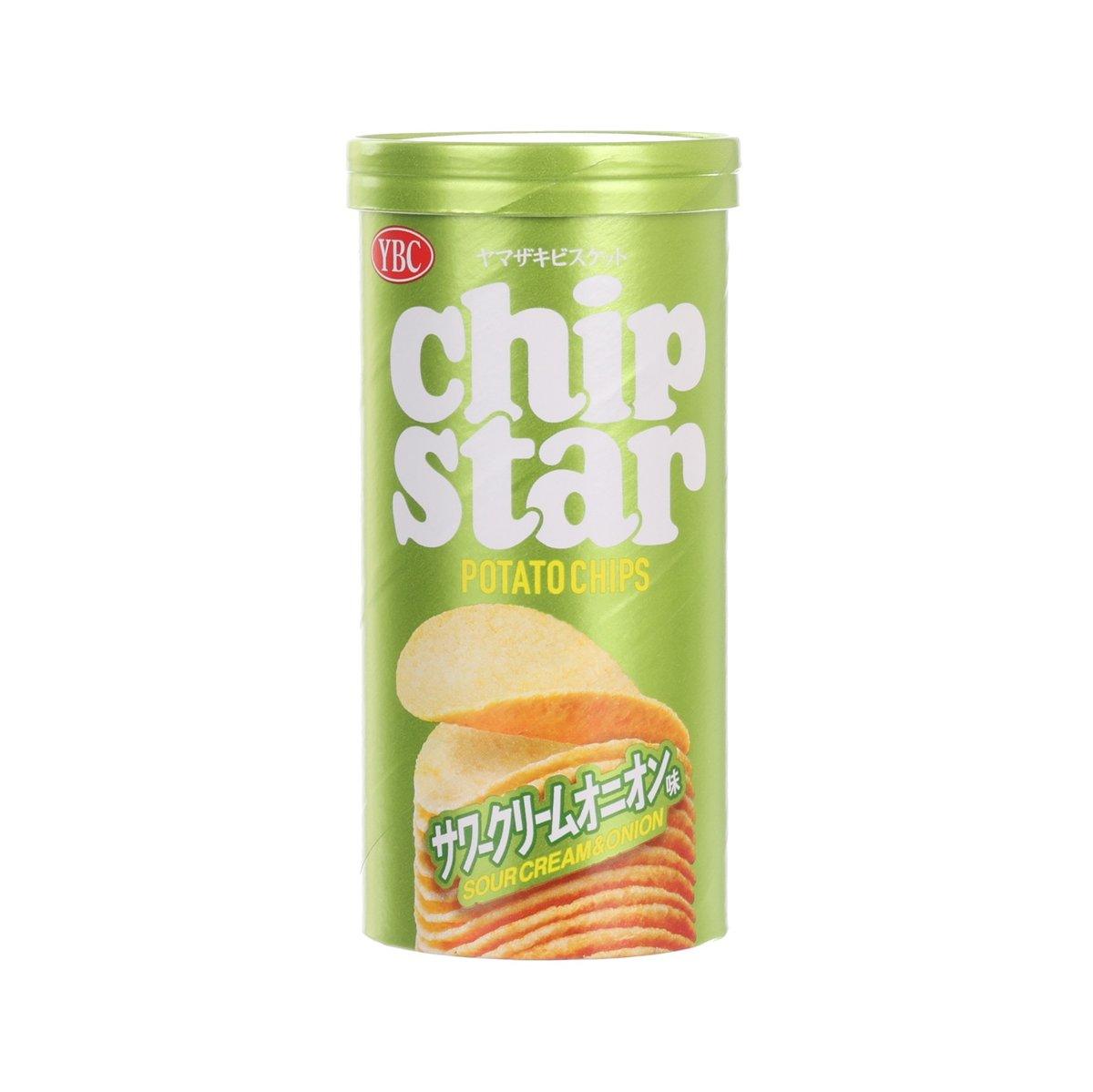 Green can of YBC Chip Star potato chips, sour cream & onion flavor (45g).