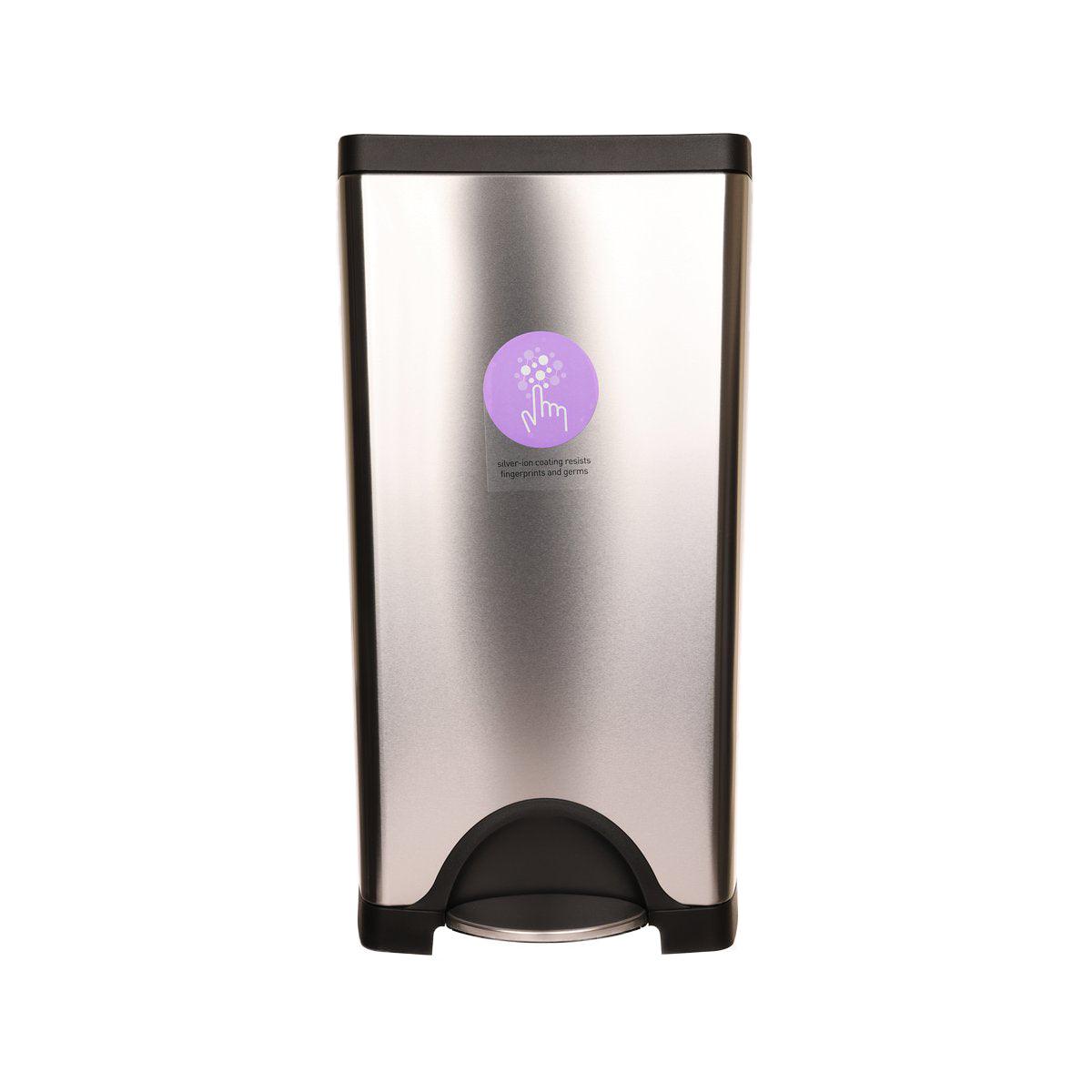 Rectangular step trash can, stainless steel with black foot pedal and rim, 30L