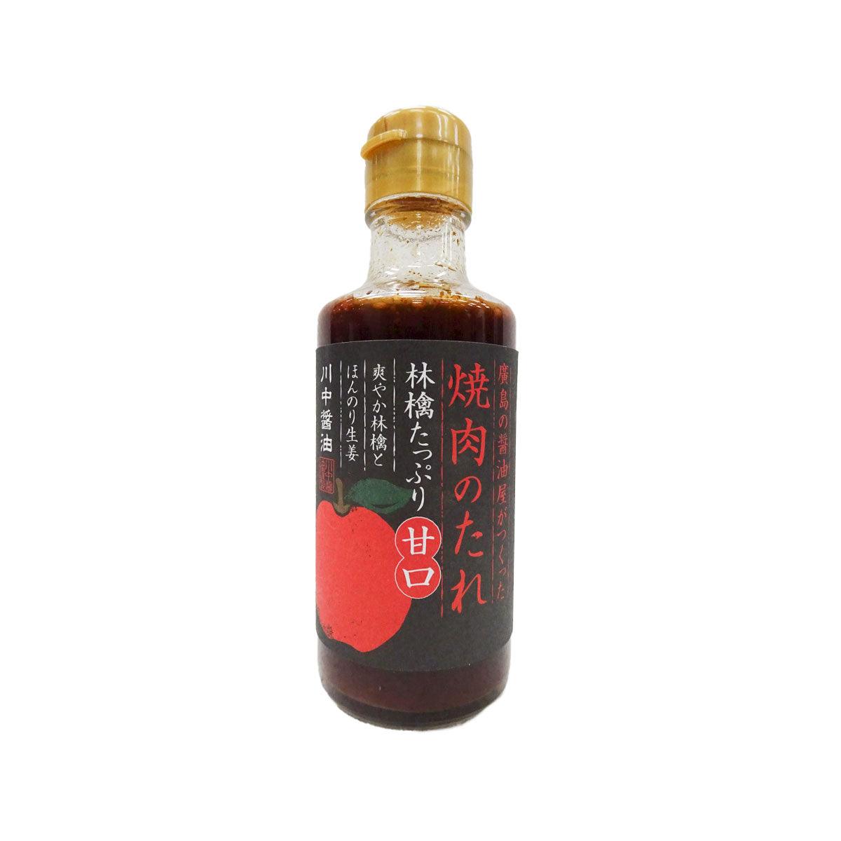 KAWANAKA apple barbeque sauce bottle with amber cap, dark red sauce, 180 mL