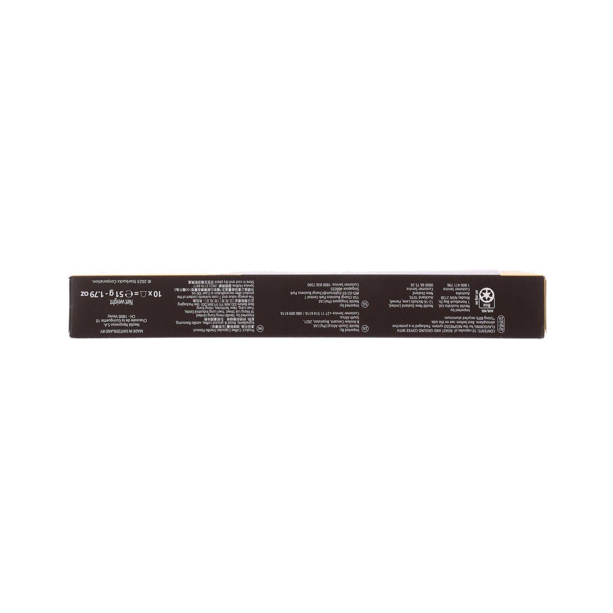 STARBUCKS vanilla coffee capsule box back panel with product info and Nespresso codes